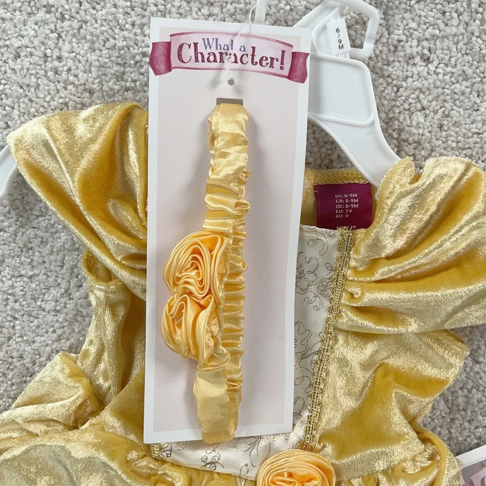 What a Character! Yellow Belle Princess Costume Dress Bloomers Headband 6-9M